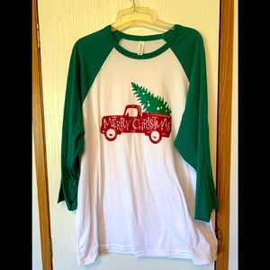 Merry Christmas red truck baseball jersey  shirt